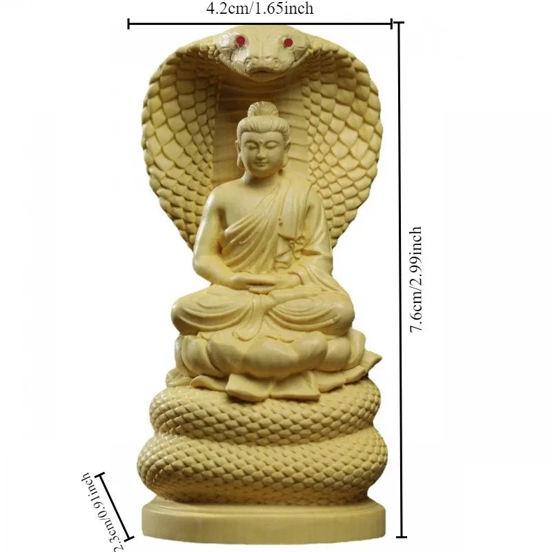 1PC Boxwood Carving Sakyamani Buddha Ornament Snake Protection Buddha Home Decoration Car Decoration Crafts