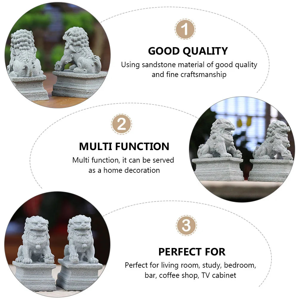 Statue Foo Shui Feng Figurine Miniature Stone Lion Sculpture Decoration Guardian Chinese Prosperity Decor Pair Fu Mini Figurines