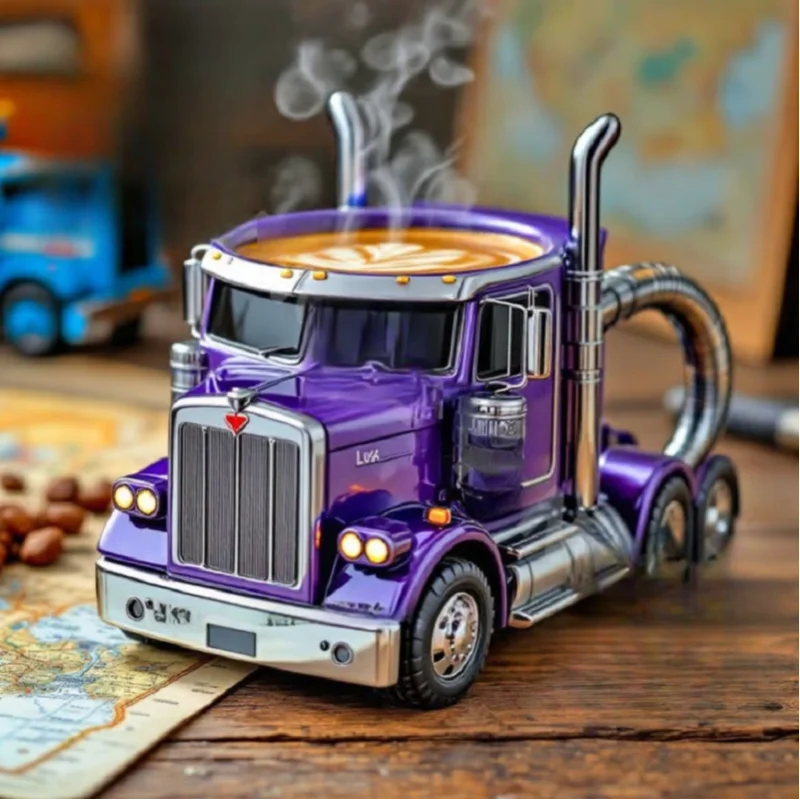 New Creative Truck Design Coffee Mug 1pcs Desktop Home Kitchen Semi Truck Coffee Cup 11 Ounces Semi-Trailer Water Cup Ornament
