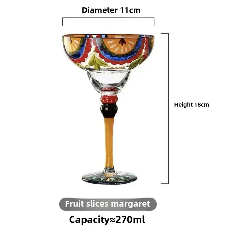 Handmade Colorful Margarita & Champagne Cocktail Glasses Set Creative Design for Home Bar Wedding Party Elegant Unique Drinkware