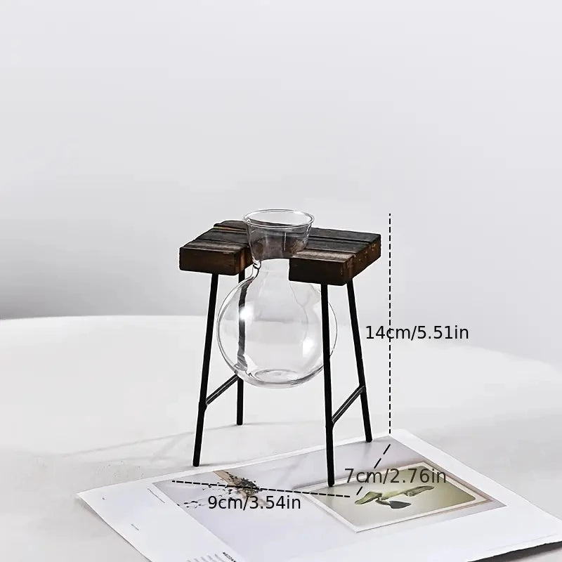 Creative Wooden Frame Hydroponic Plant Container Glass Light Bulb Vase Home Desktop Decoration Vase Beaker Glass Flowerpot 