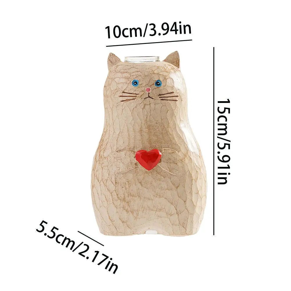 Handmade Wooden Cat Vase Solid Wood Handmade Vase Modern Shelf Decor Accents Solid Tall Floor Vase Plant Flower Home Decoration