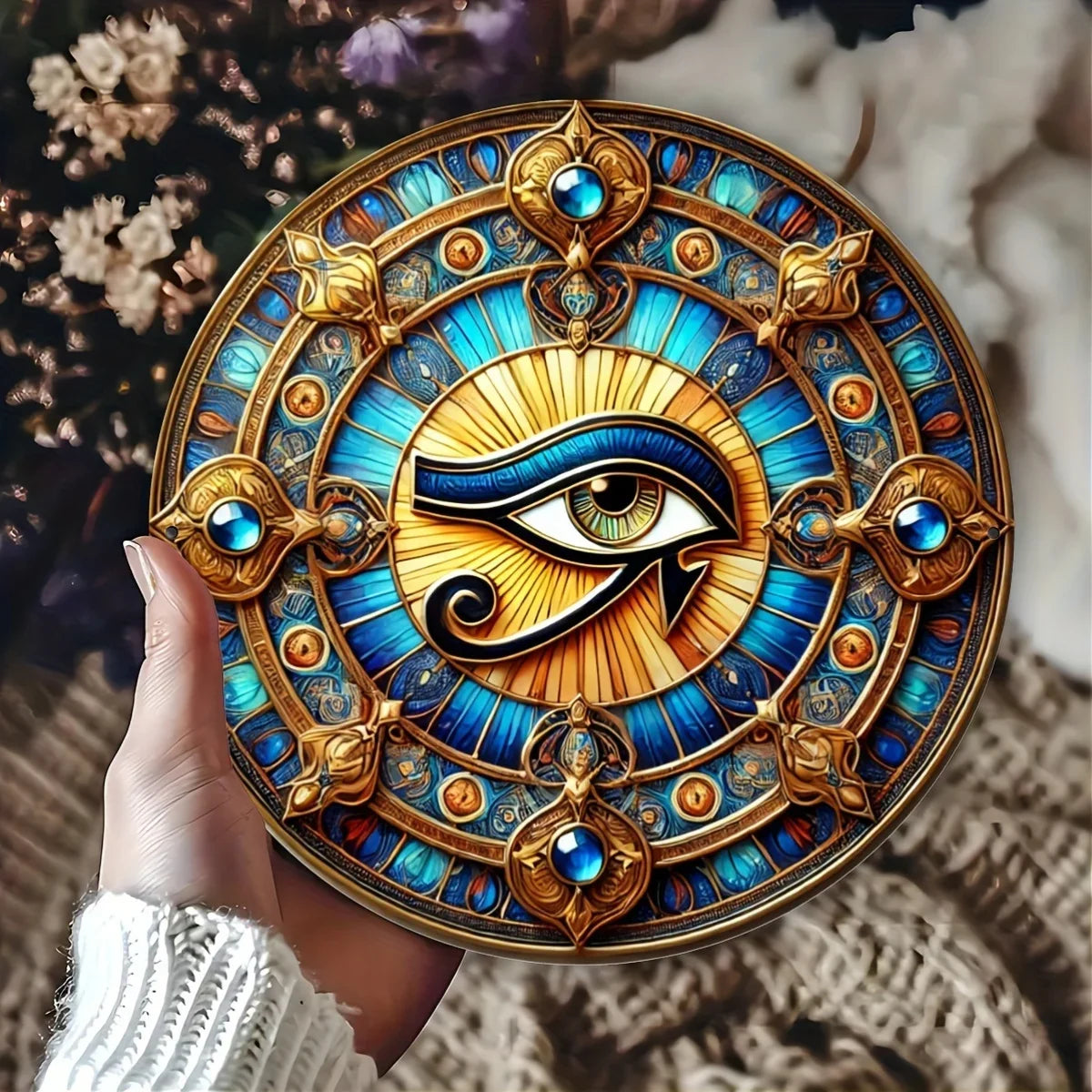 Eye of Horus Round Iron Artwork 7.8 Inch Decorative Wall Hanging Perfect for Home Cafe Bar Decor
