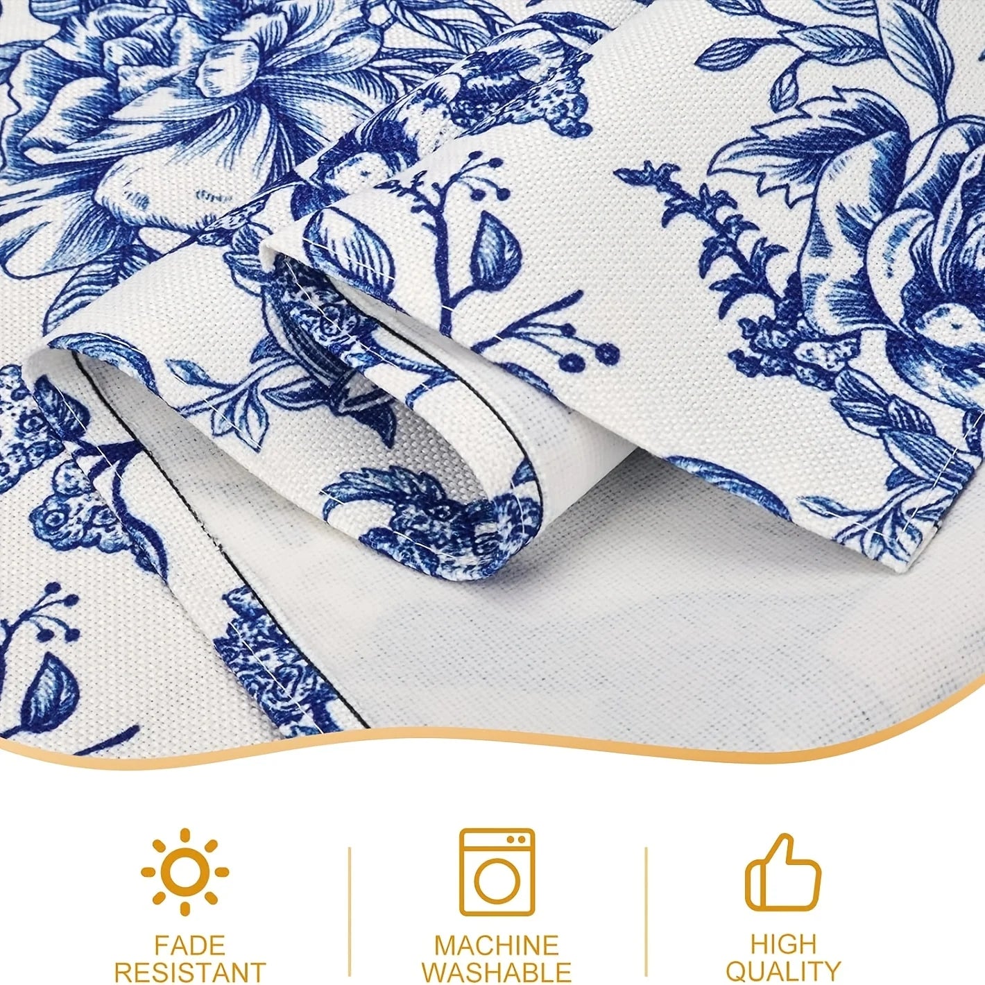 Blue White Florals Birds Monochrome Sketch Linen Table Runner Party Decor Retro Flowers Kitchen Dining Table Runners Table Decor