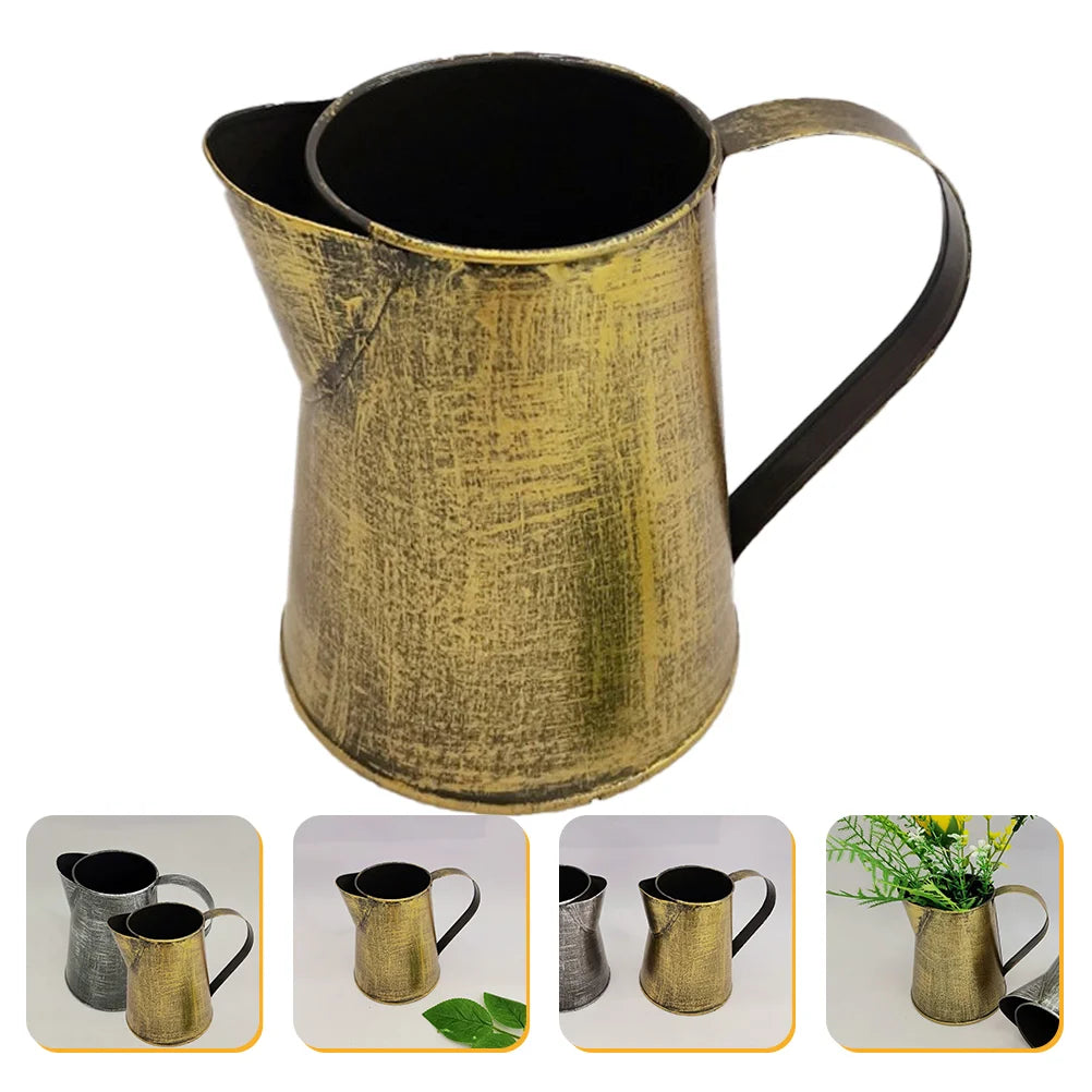 Metal Flower Vase Shabby Chic Pitcher Vase Galvanized Vintage Can Jug Vase with Handle Rustic Flower Bucket Container Home