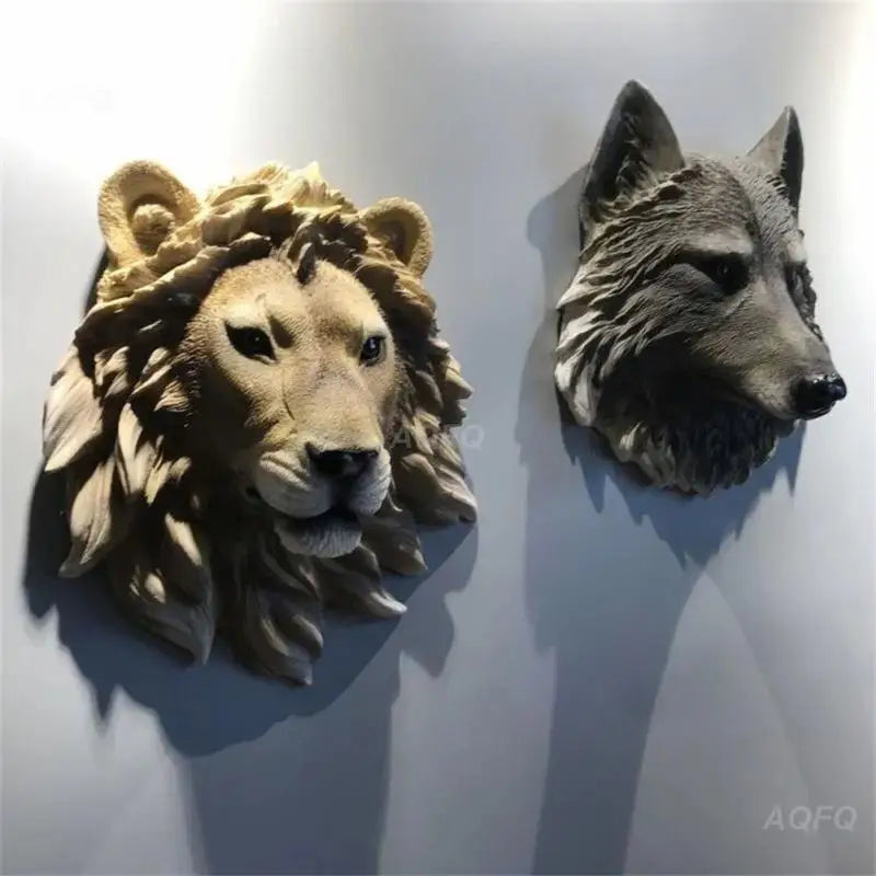 New Resin Simulation Animal Figurines Wall Wolf Head Status Lion Figur