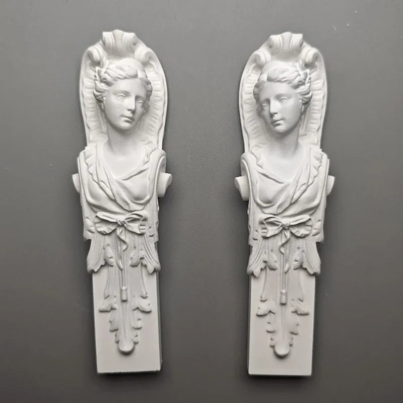 Pair of Classical Maiden Pillar Busts - Plaster Sculptures, Roman-Inspired Shelf Artifacts & Museum-Style Collectible Decor