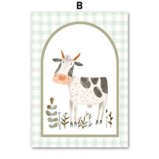 Pig Cow Sheep Duck Chicken Farm Animals Wall Art Nordic Posters Painting Cartoon Pictures for Baby Kids Room Decor Canvas Prints