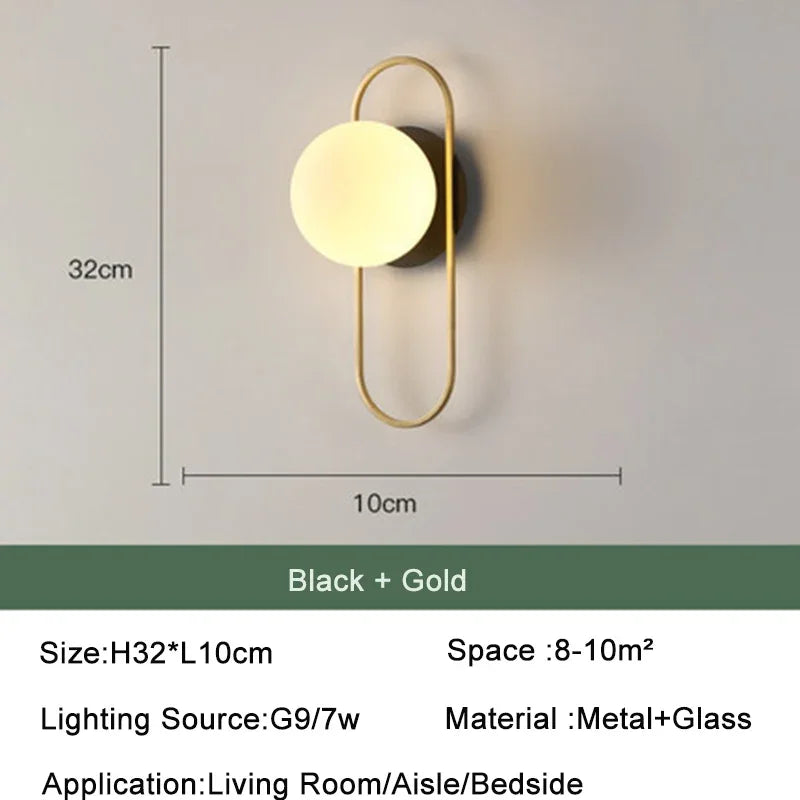 Black Gold Indoor LED Wall Lamps with 9W G9 Bulb for Bedroom Nordic Switch LED Wall Lights Wall Sconce for Corridor Luminaire