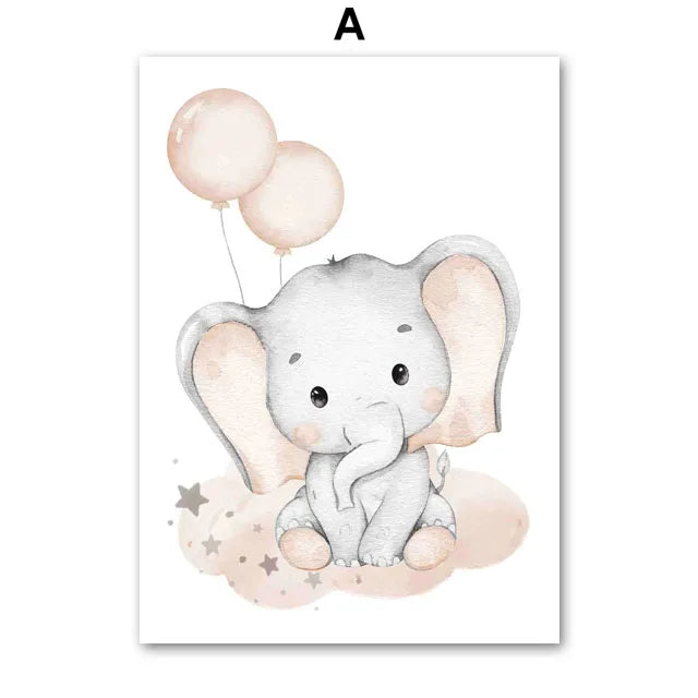 Elephant Balloon Rainbow Moon Stars Cloud Swing Baby Kids Posters For Wall Art Nursery Canvas Prints Home Room Decor Pictures