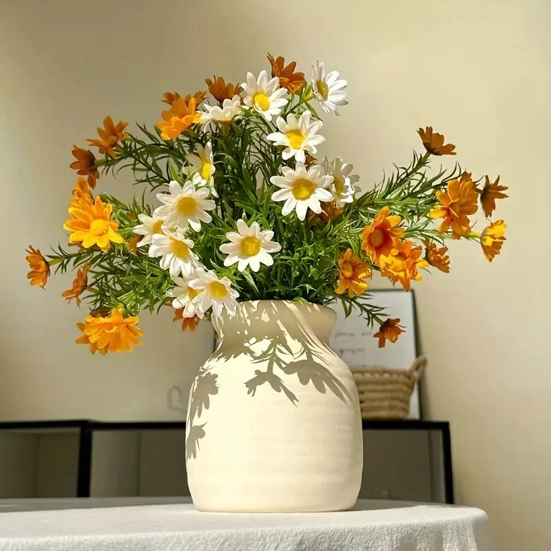 Ins Small Daisy Korean Style Fresh Countryside Daisy Bouquet DIY Handmade Decorative White Vase Home Decoration