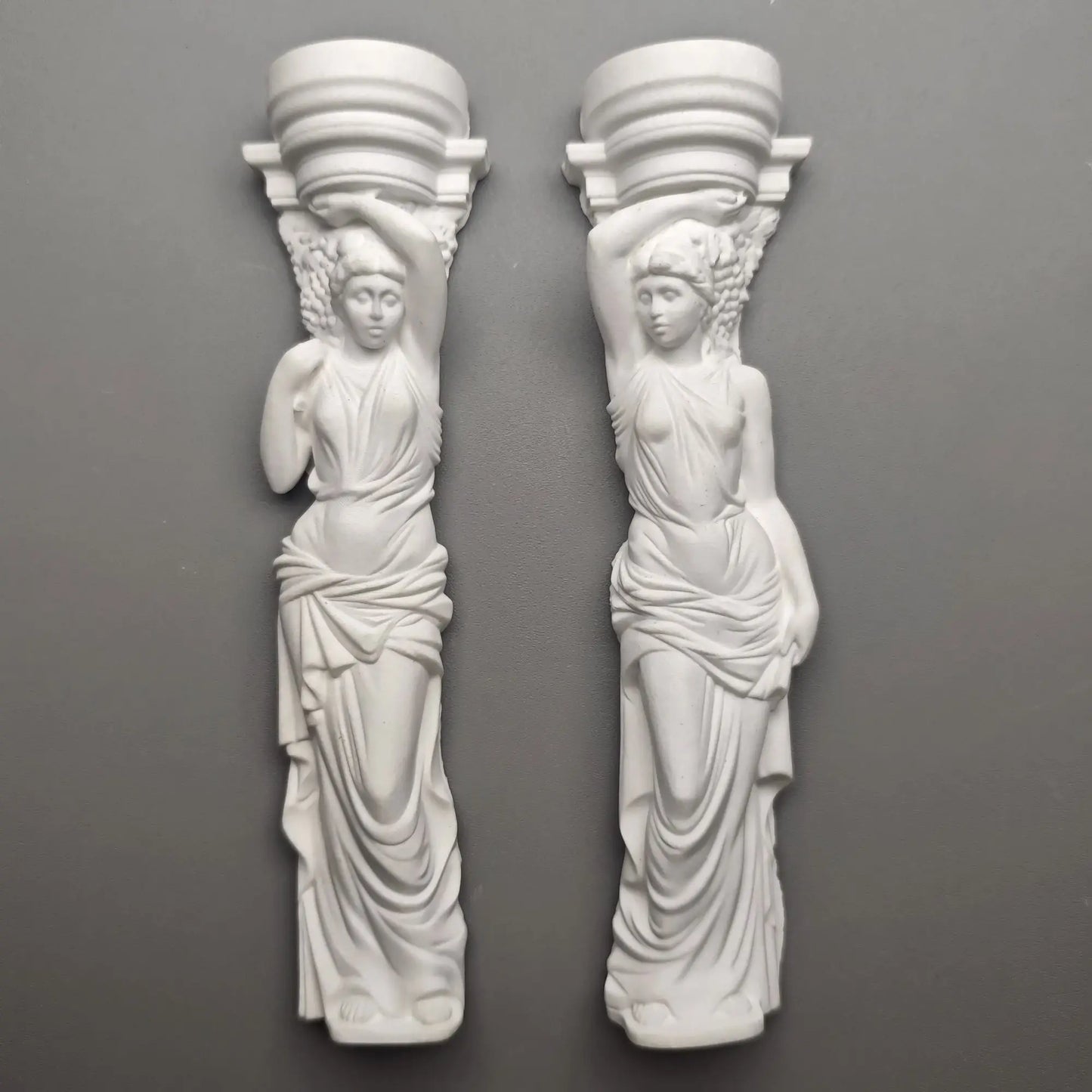 Set of Classical Maiden Column Statues - Plaster Sculptures, Greek-Inspired Shelf Artifact & Collectible Study Decor