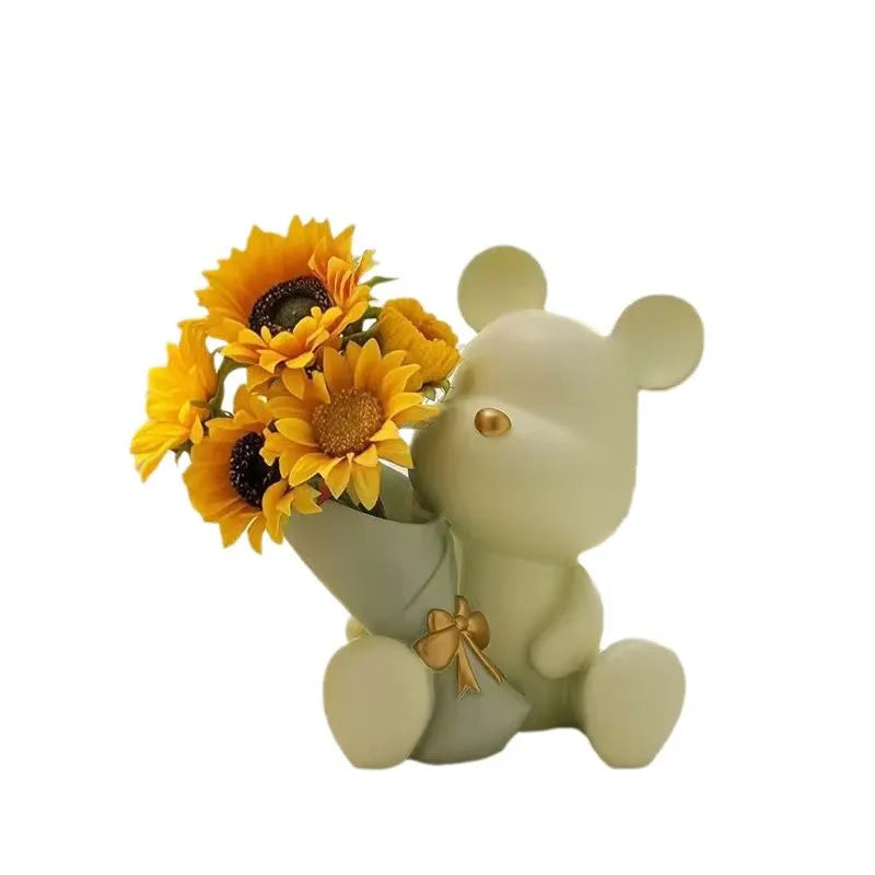 Cute Mini Little Bear Vase Creative Little Bear Stick Flower Living Room Desktop Decoration Valentine Day Gift for Lover