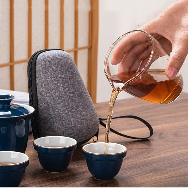Ceramic Portable Kung Fu Tea Cup Kuai Ke Tea Set - Rese Outdoor tekanna med tekoppar - Resa Gaiwan Tea Set med koppar och mugg