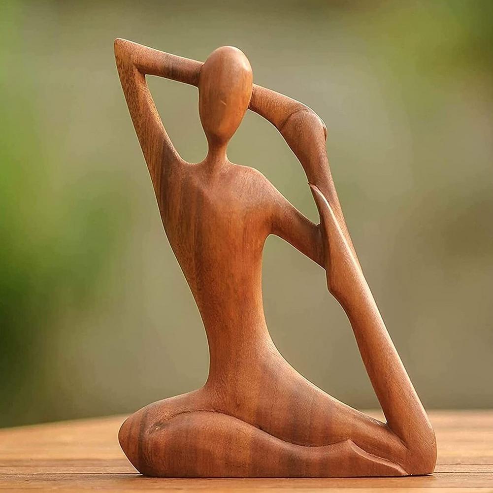 Estatua de meditación de yoga de madera de yoga hecha a mano Pose de yoga escultura de madera Tallado de mesa creativa para sala de estar para sala de estar