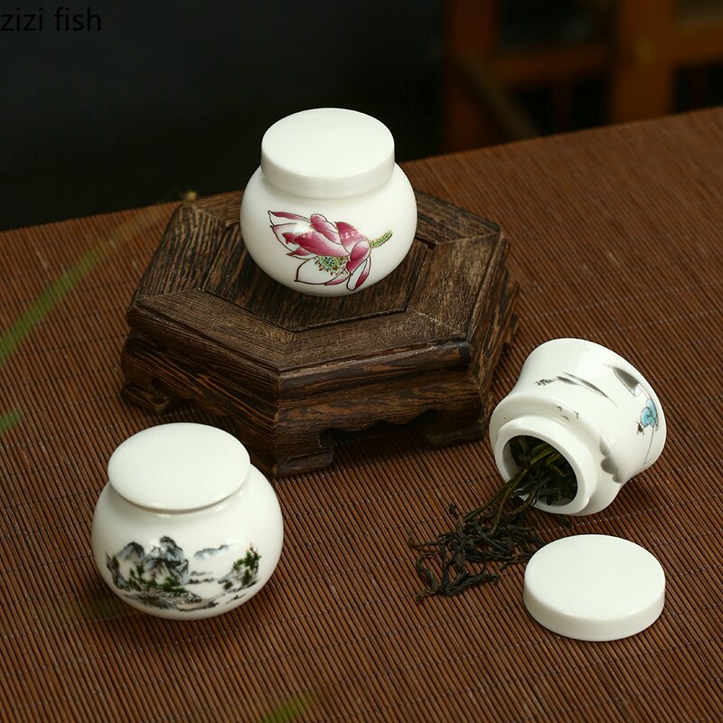 Vit keramisk burk liten te caddy lagringstank fuktsäker tätade burk te tins te container förvaringslåda godis burkar te burk