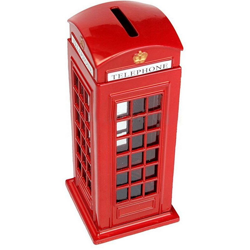 Metal Red Britannian englantilainen Lontoon puhelin Booth Bank Coin Bank Säästö Pot -Piggy Bank Red Phone Booth Box 140x60x60mm