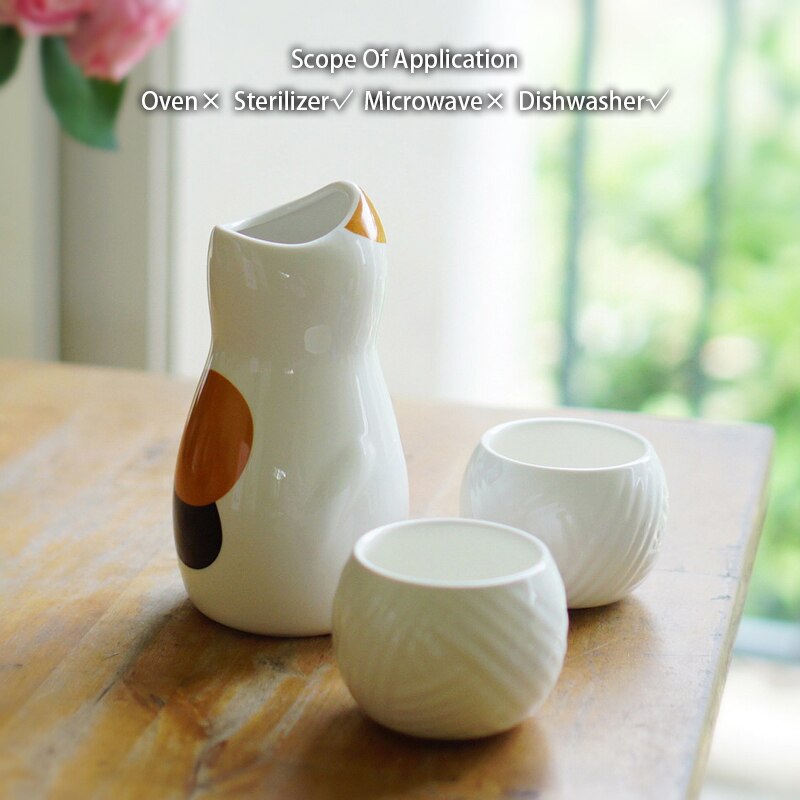 3pcs maneki neko ceramic set set японский набор счастливчиков кошки (1 бутылка Tokkuri 300 мл 2 чашки Ochoko) Симпатичный винный борт батон