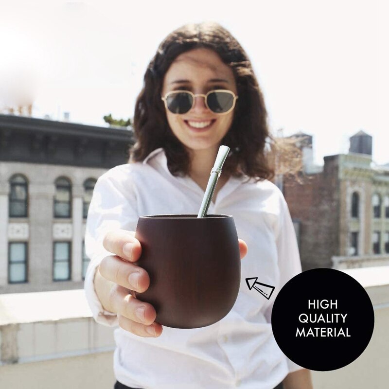 طقم شاي يربا القرع الخشبي مصنوع يدويًا من الخشب الطبيعي كوب ماء القهوة مع ملعقة من القش فرشاة بومبيلا 200 مللي