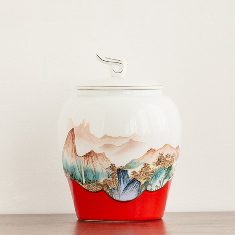 Hand-painted Sealed Ceramics Tea Caddy Household Dried Fruit Snacks Storage Tank Travel Tea Boxes Oolong Tieguanyin Containers