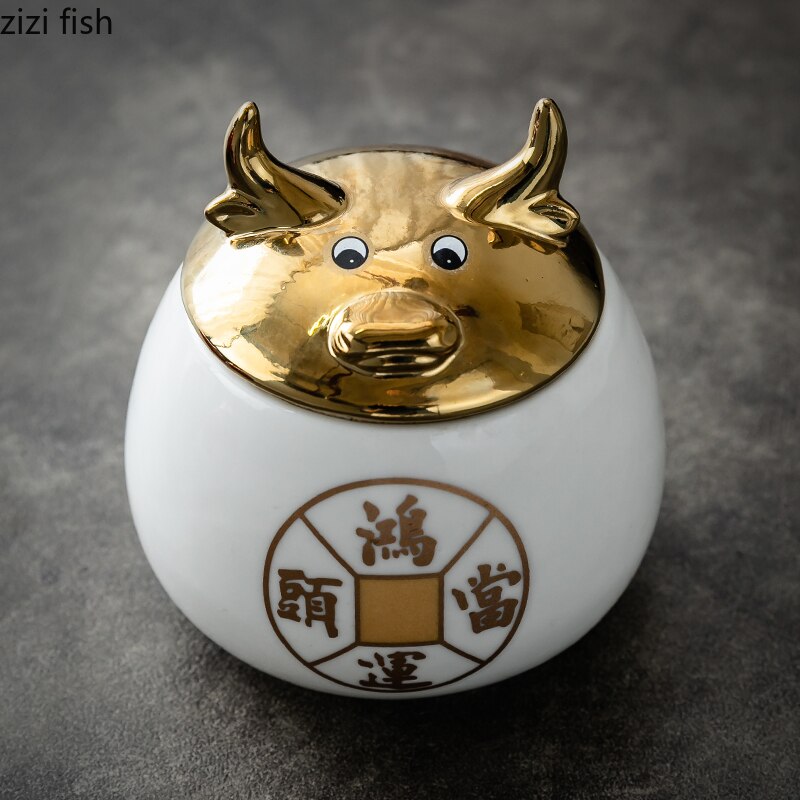 Keramik Glas Tee Caddy Kuh Abdeckung Lagerung Tank Dekorative Glas Tee Box Organisieren Box Tee Behälter Tee Caddies Dekoration Ornamente