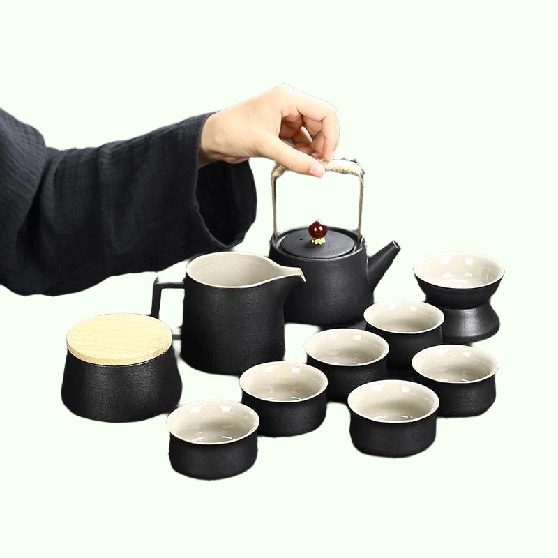 Portable Kungfu Tea Pot Set,Travel Ceramic Teacups with Infuser,A  Minimalist Look (One Pot Two Cups)