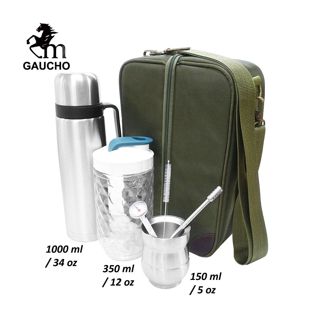 1 PC/Lot Gaucho Yerba Mate Travel Sets Stainless Gourds Calabash Cups & Thermos & Bombilla Filter Straw Tea Cans