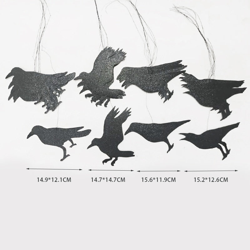 32PCS Papír Glitter Black Crow Bird Girlands pro Halloween s tématem dekorace večírku Flying Halloween Tree Crow Banners