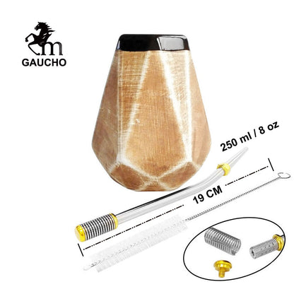 1 PC/Lot Gaucho Yerba Mate Gourds Ceramic Calabash Cups 250 ML With Filter Straw Bombilla & Cleaning Brush