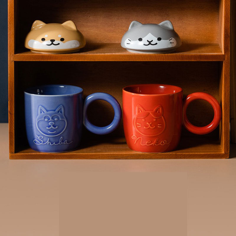 Tasse de chien de chat de hérisson de Panda de dessin animé mignon avec le couvercle et la poignée d'anneau tasses d'animaux personnalisées en céramique pour le cadeau drôle de lait de thé de café