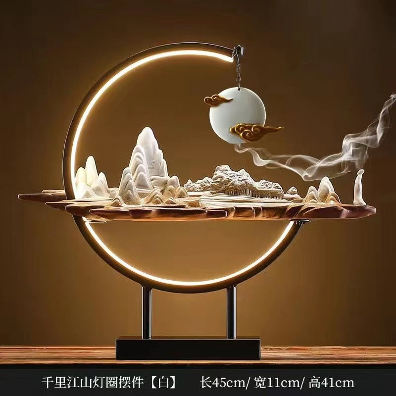 Backflow Incense Burner Household Led Light Ring Living Room Ceramic Melting Candle Burner Holder Creative Chinese Home Decor