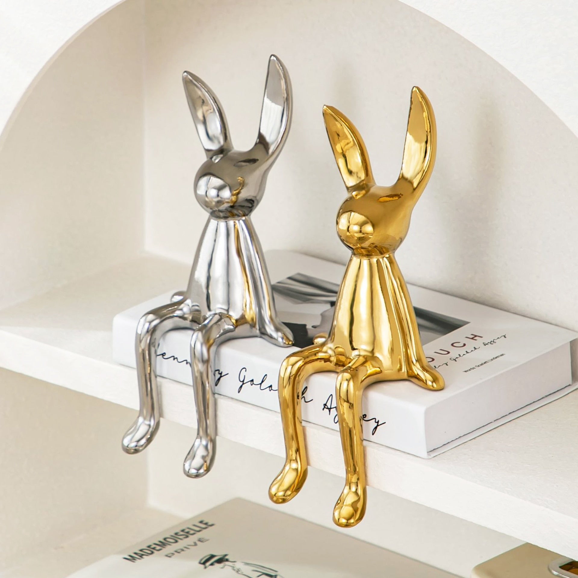 Statue de lapin doré Ornement de décoration animal lièvre