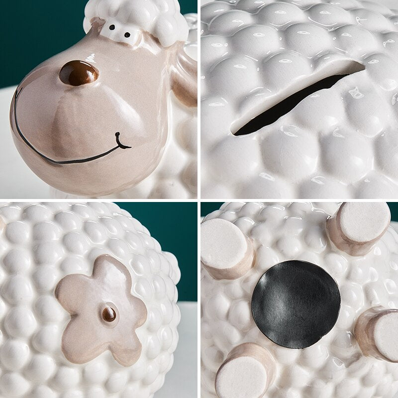 Creative Nordic Kawaiicartoon Little Sheep Piggy Bank Children's Room Desk Savings Box Decoration Coin Storage Animal Ornament