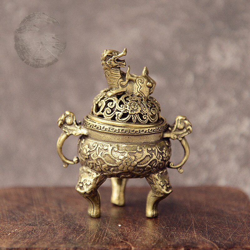 النحاس جيب لوتس تسعة ترايبود البخور الموقد جوفاء البخور تقديم طاولة القهوة الحلي المباخر الصغيرة النحاس