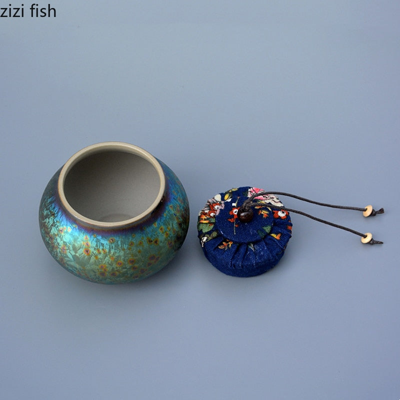 セラミックティーボックスモイスチャープルーフシールされたジャーティーキャディストレージタンク装飾ジャーストレージボックスティーコンテナティーオーガナイザーティー缶