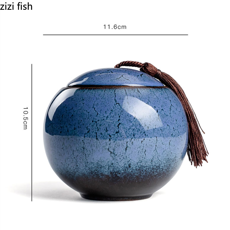 セラミックティーキャディストレージタンクティーオーガナイザーシールされたジャーキャンディジャーフードコンテナ装飾ジャーティーボックス2ピースセットギフトボックス