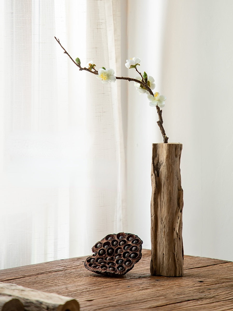 Retro Solid Wood Dried Flower Vase Decoration Dining Table Living Room Flower Arrangement Small Flower Decoration Furnishings
