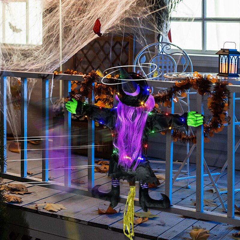 2 režimy Halloween narážející čarodějnici do dekorace stromů Halloween Light Up Visí na dekorace s zářícími světelnými varovnými značkami