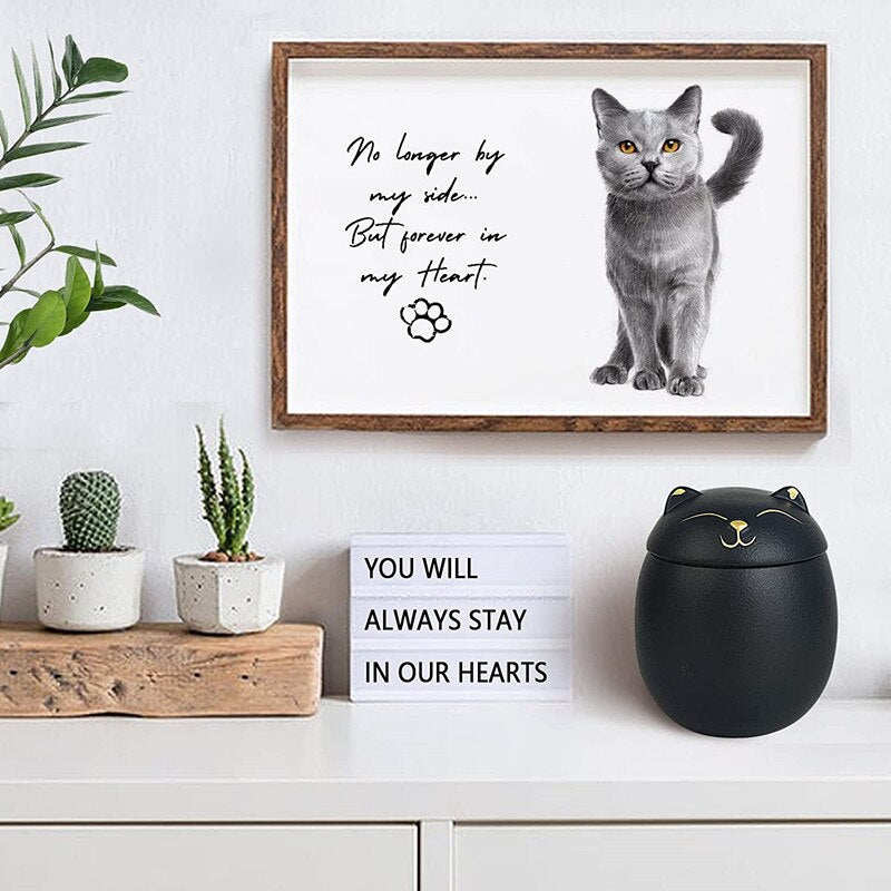 Siempre recuerde la urna funeraria para cenizas de cerámica para perros, gatos y perros con recuerdo clásico (4,7 "* 4,3"/menos de 70 libras/gato negro)