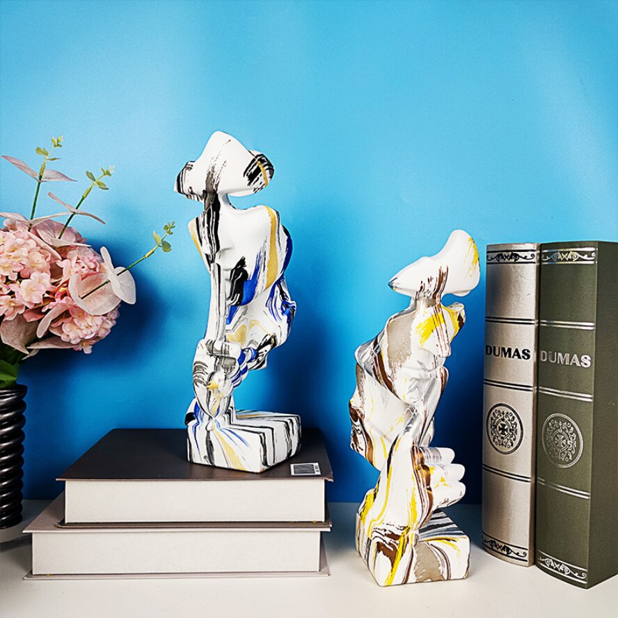 28,5 cm mramorované pryskyřice Silence je socha sochařství Golden Mask Abstraktní ozdoby