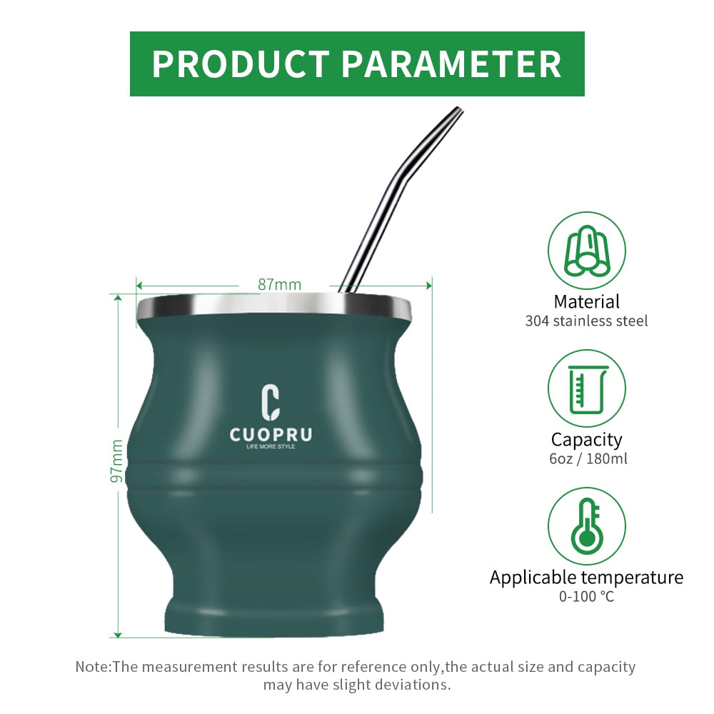 كوب شاي يربا ميت بجدار مزدوج مع شفاطة من الفولاذ المقاوم للصدأ طقم يربا ميت مع بومبيلا يربا ميت