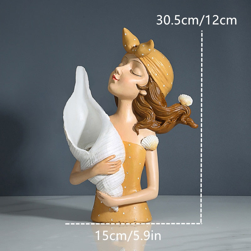 Çiçek Vazo Heykeli Ev Dekoru Heykel Vazo Çiçekler Düğün Dekorasyon Oturma Odası Reçine Tepsi Dekorları Masa Masa Masası Kabuk Kız