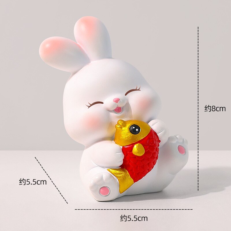 2023 konijn ornament Chinees Nieuwjaar Kawaii Desktop Ornament Creative Resin Cake Decoratie Konijnen Zodiac Gift voor kinderen