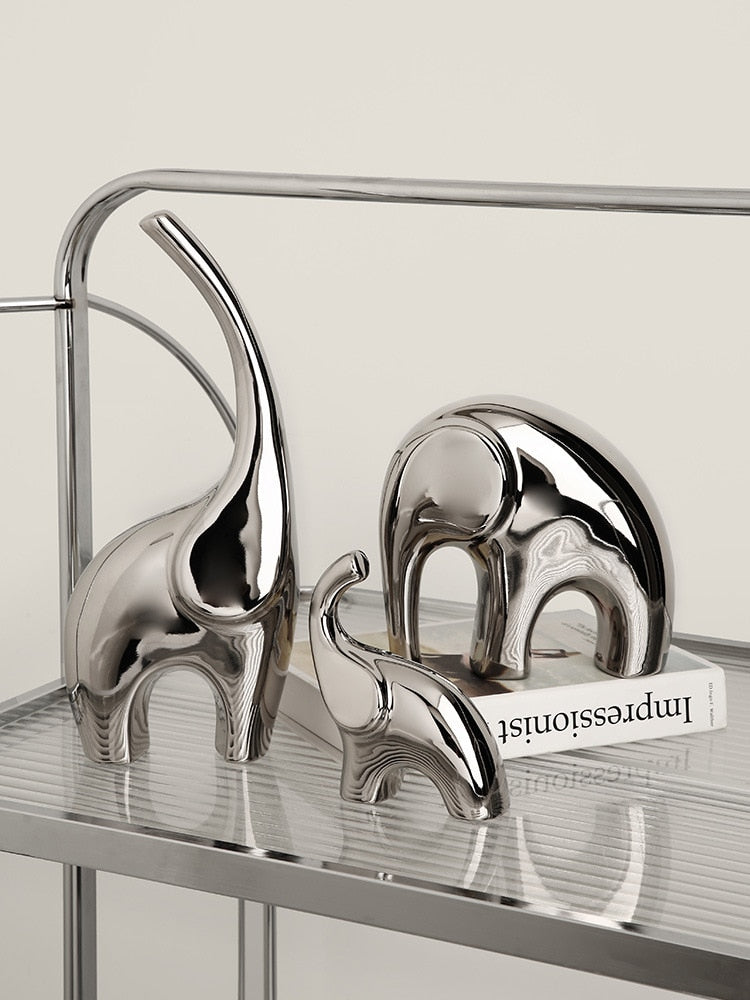 Light Luxury Home Furnishings Electropating Silver Elephant Crafts Living Room Wine Cabinet TV Cabinet Decorations Ornaments