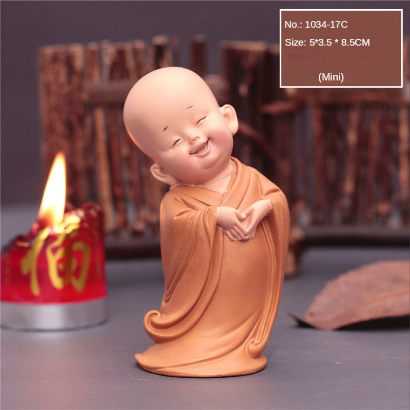 Śliczne status małego mnichu figurki religia żywica Buddha Rzemiosła biurko miniaturowe ozdoby
