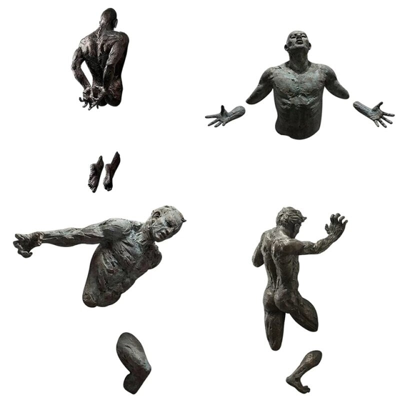 3D Through Wall Figure Sculpture Resin Electroplating Imitation Copper Abstract Climbing Man Statue Living Room Home Decoration