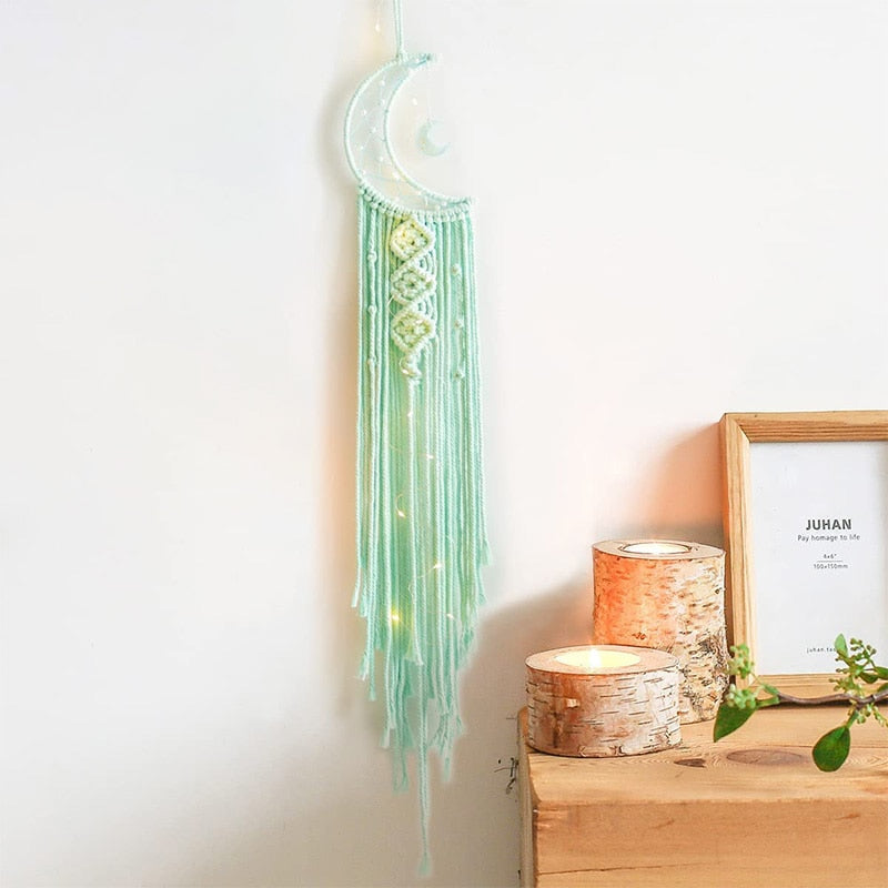 Boheemian Moon Dream Catcher met licht of zonder lichte, Tassel Macrame Dreamcatcher -geschenken voor meisje, Wall Hanging Home Decor