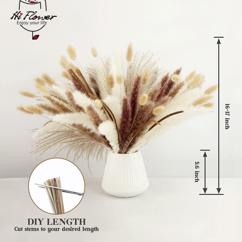 125 יחידות פמפאס פמפס פרחים מיובשים זר סתיו חג המולד ביתי קישוט ארנב זנב דשא פרח מלאכותי בוהו עיצוב חתונה