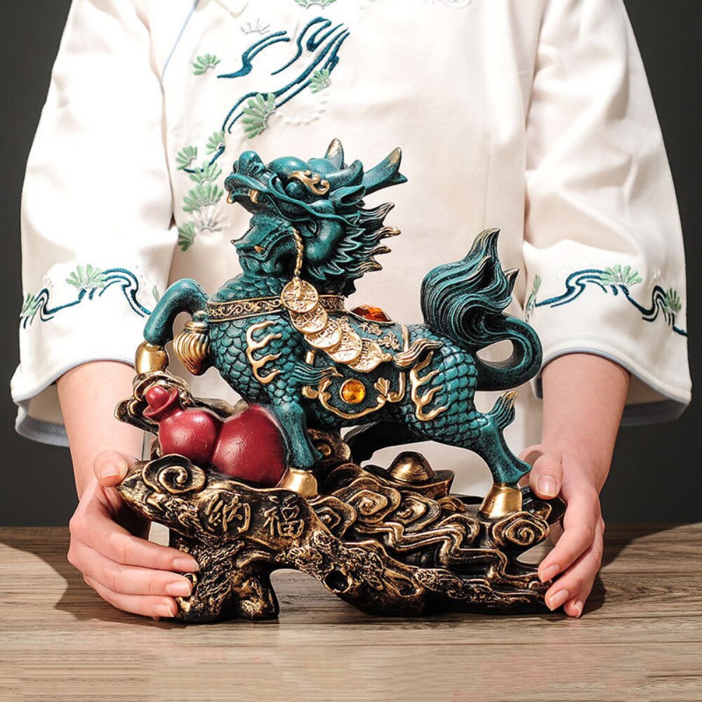 Kinesisk kirin heldig statue domineering animal home stue dekorasjon harpiks moderne kunst skulptur tilbehør gave statue