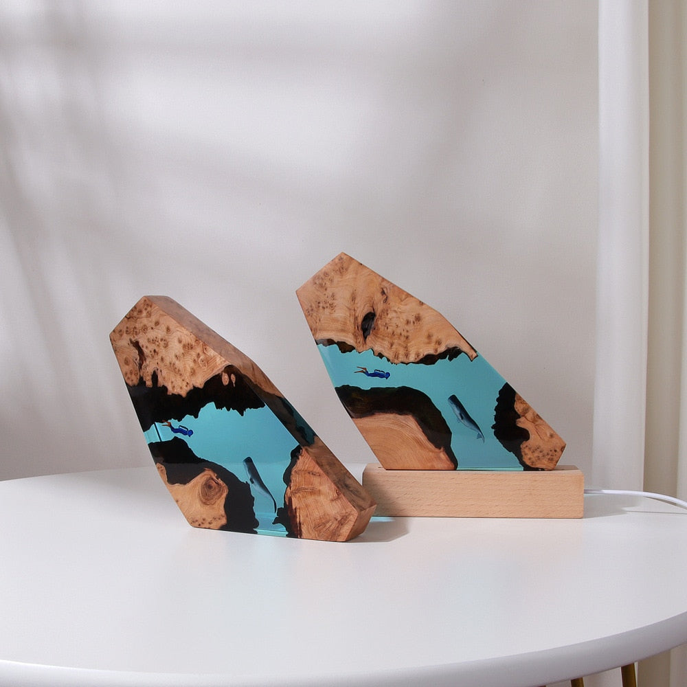 Décoration de table de plongée en forme de baleine, grotte karstique, artisanat d'art marin, lampe en résine et bois massif, cadeau d'anniversaire, bijoux, décoration de maison